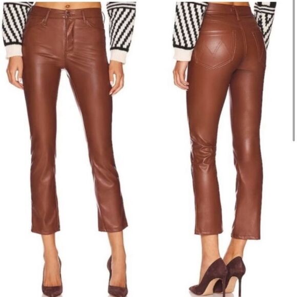 NWT Mother The Pixie Dazzler Brown Pants Faux Leather High Rise Size 25 - Picture 4 of 13